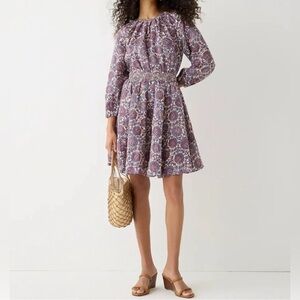 J. Crew Palermo Smocked-Waist Mini Dress in floral bouquet linen S